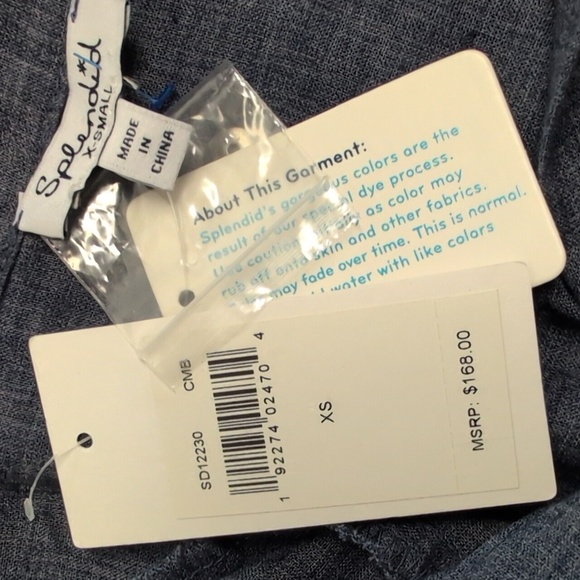 NWT Splendid Blue Chambray Ruffle Sleeve Shirtdress size XS - Picture 7 of 7